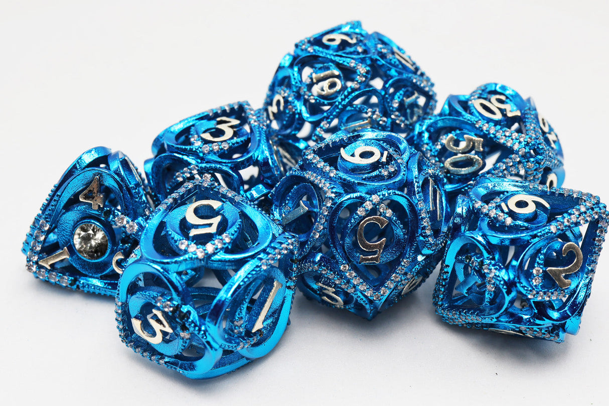Hollow Hearts: Jeweled Blue - Metal RPG Dice Set Metal Dice Foam Brain Games
