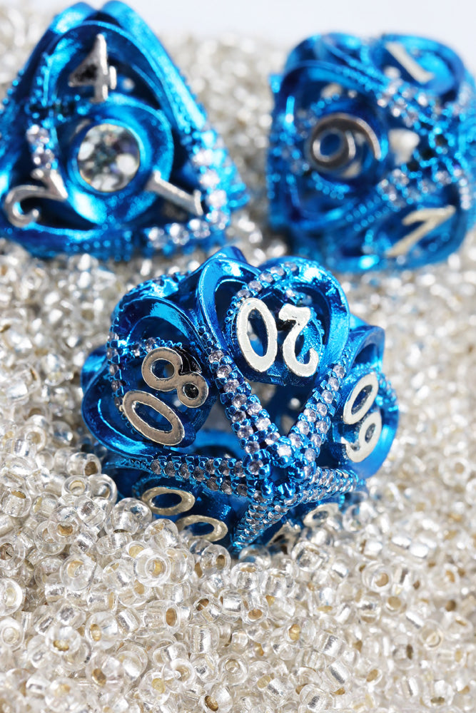 Hollow Hearts: Jeweled Blue - Metal RPG Dice Set Metal Dice Foam Brain Games