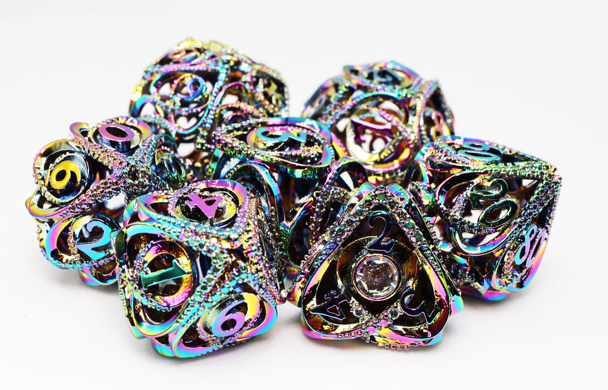 Hollow Hearts: Jeweled Burnt Opal - Metal RPG Dice Set Metal Dice Foam Brain Games