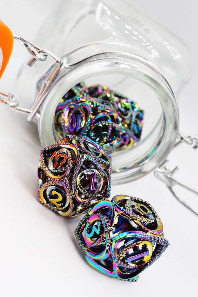 Hollow Hearts: Jeweled Burnt Opal - Metal RPG Dice Set Metal Dice Foam Brain Games