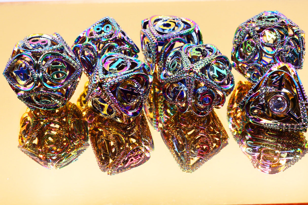 Hollow Hearts: Jeweled Burnt Opal - Metal RPG Dice Set Metal Dice Foam Brain Games