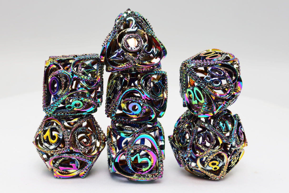 Hollow Hearts: Jeweled Burnt Opal - Metal RPG Dice Set Metal Dice Foam Brain Games