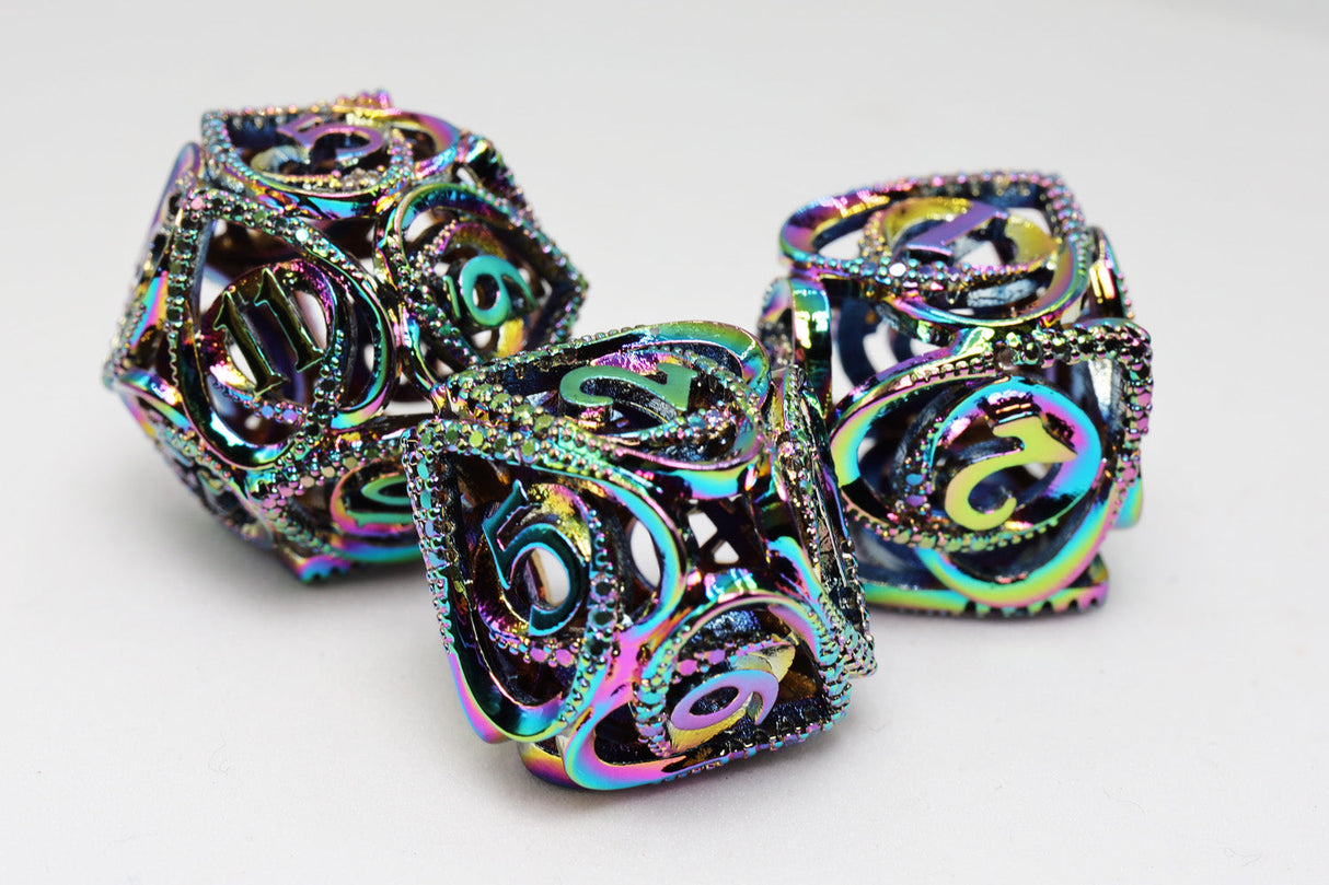 Hollow Hearts: Jeweled Burnt Opal - Metal RPG Dice Set Metal Dice Foam Brain Games