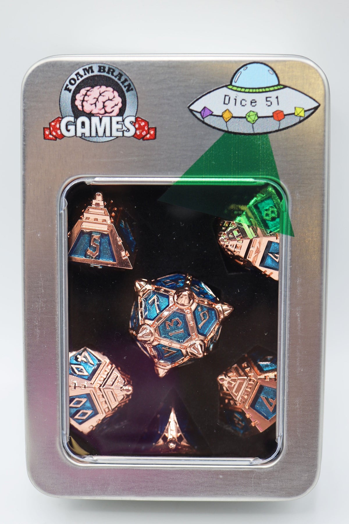 Dice 51: Copper Lit Space - Metal RPG Dice Set Metal Dice Foam Brain Games