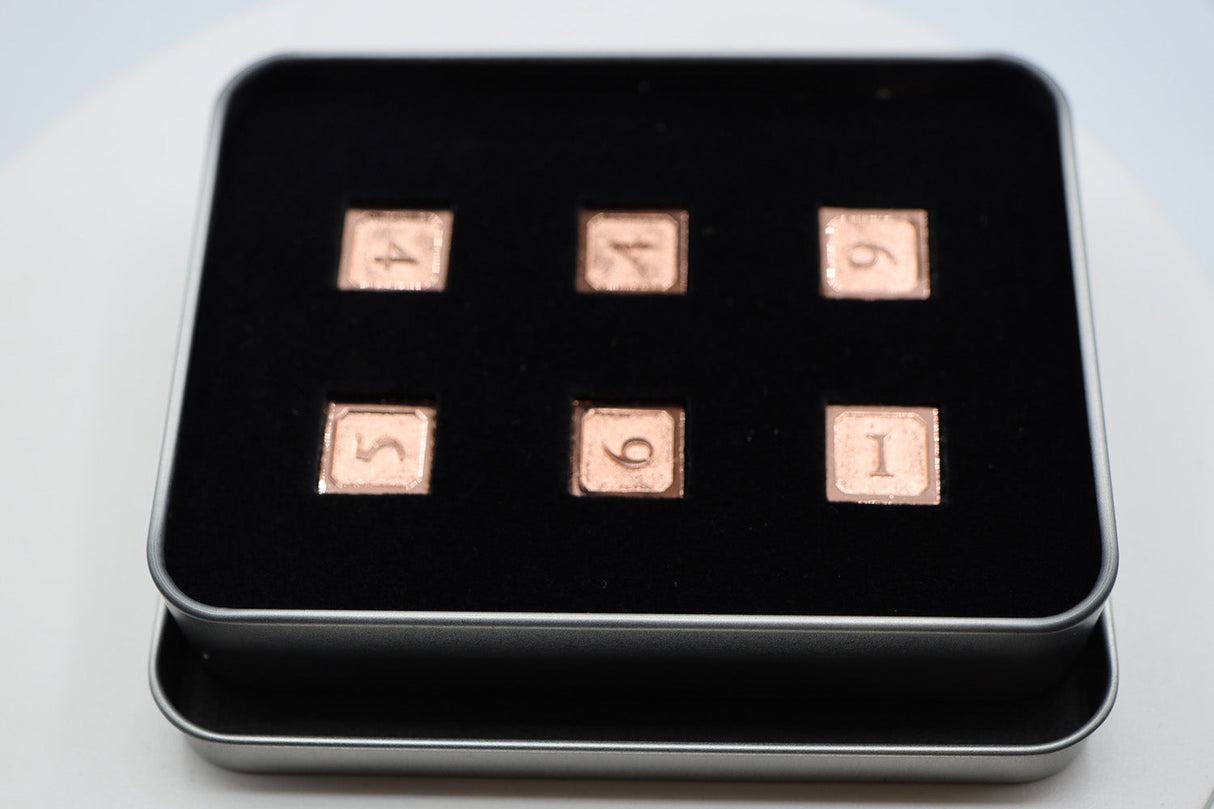 6 piece Metal D6s - Copper Metal Dice Foam Brain Games