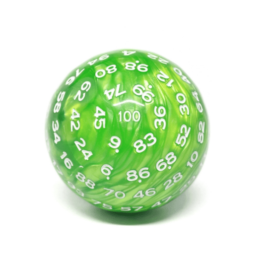 45mm D100 - Green Pearl Plastic Dice Foam Brain Games