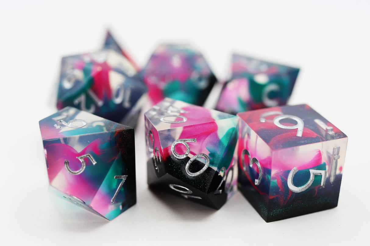 Sharp Edge Resin RPG Dice Set - Daytona Plastic Dice Foam Brain Games