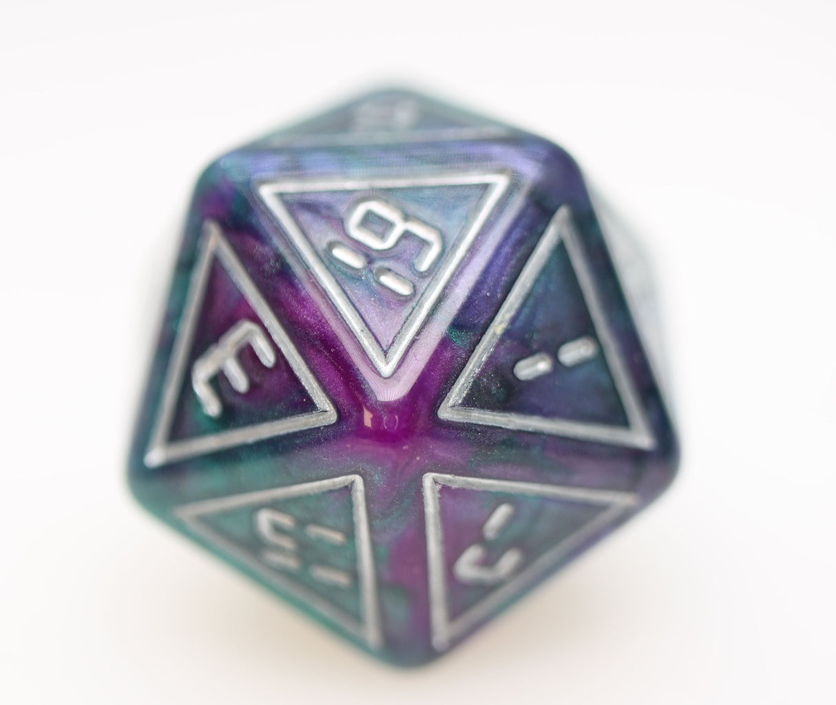Cybernated Purple & Green RPG Dice Set Plastic Dice Foam Brain Games