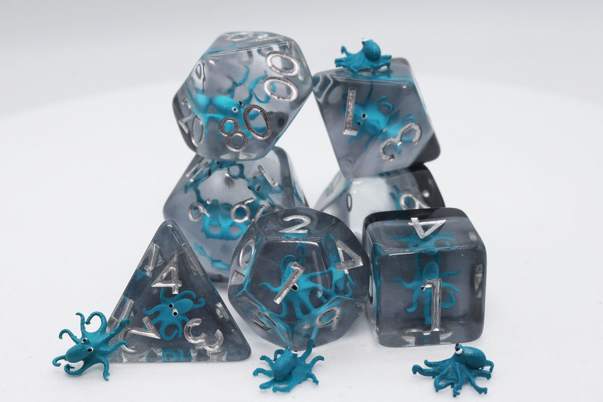 Teal Octopus RPG Dice Set Plastic Dice Foam Brain Games