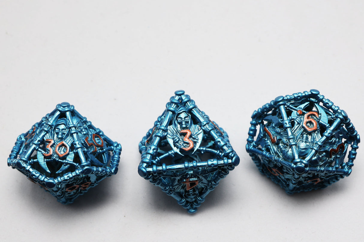 Grim Scythe: Blue - Hollow Metal RPG Dice Set Metal Dice Foam Brain Games