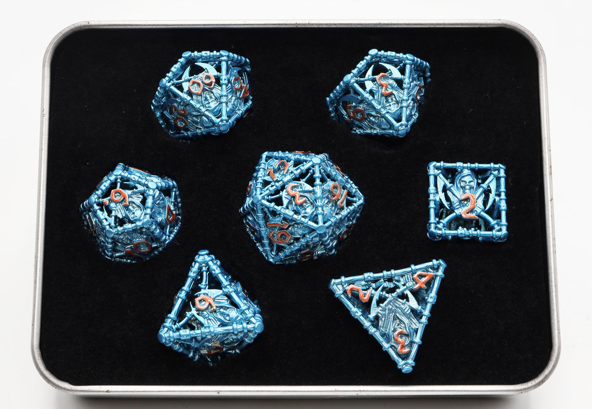 Grim Scythe: Blue - Hollow Metal RPG Dice Set Metal Dice Foam Brain Games