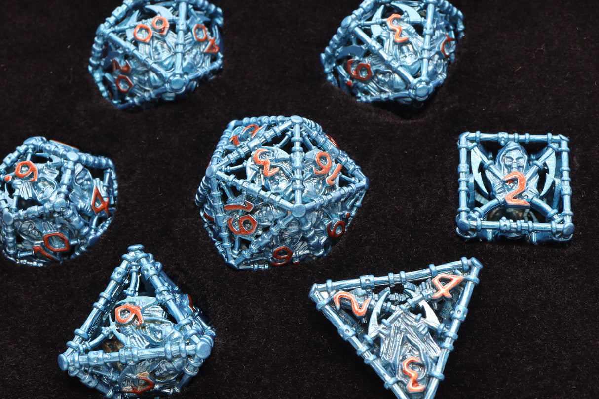 Grim Scythe: Blue - Hollow Metal RPG Dice Set Metal Dice Foam Brain Games