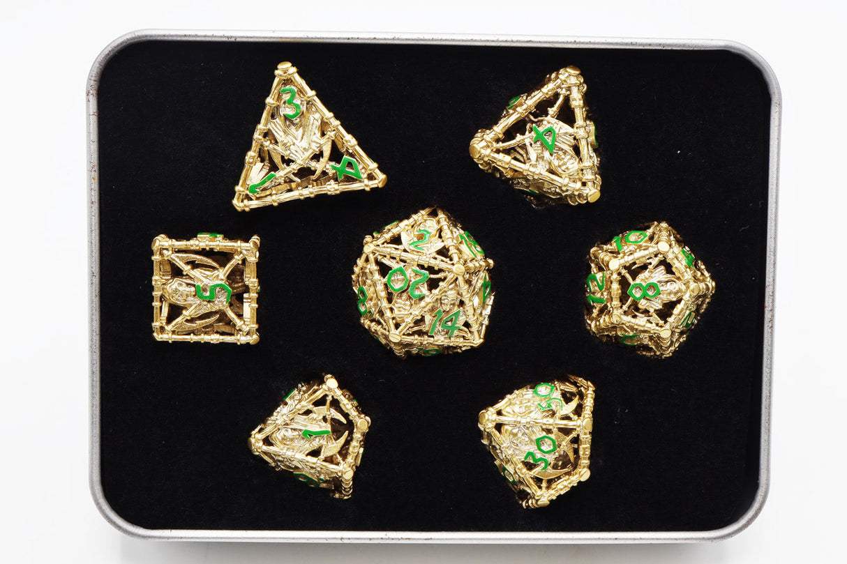 Grim Scythe: Gold - Hollow Metal RPG Dice Set Metal Dice Foam Brain Games