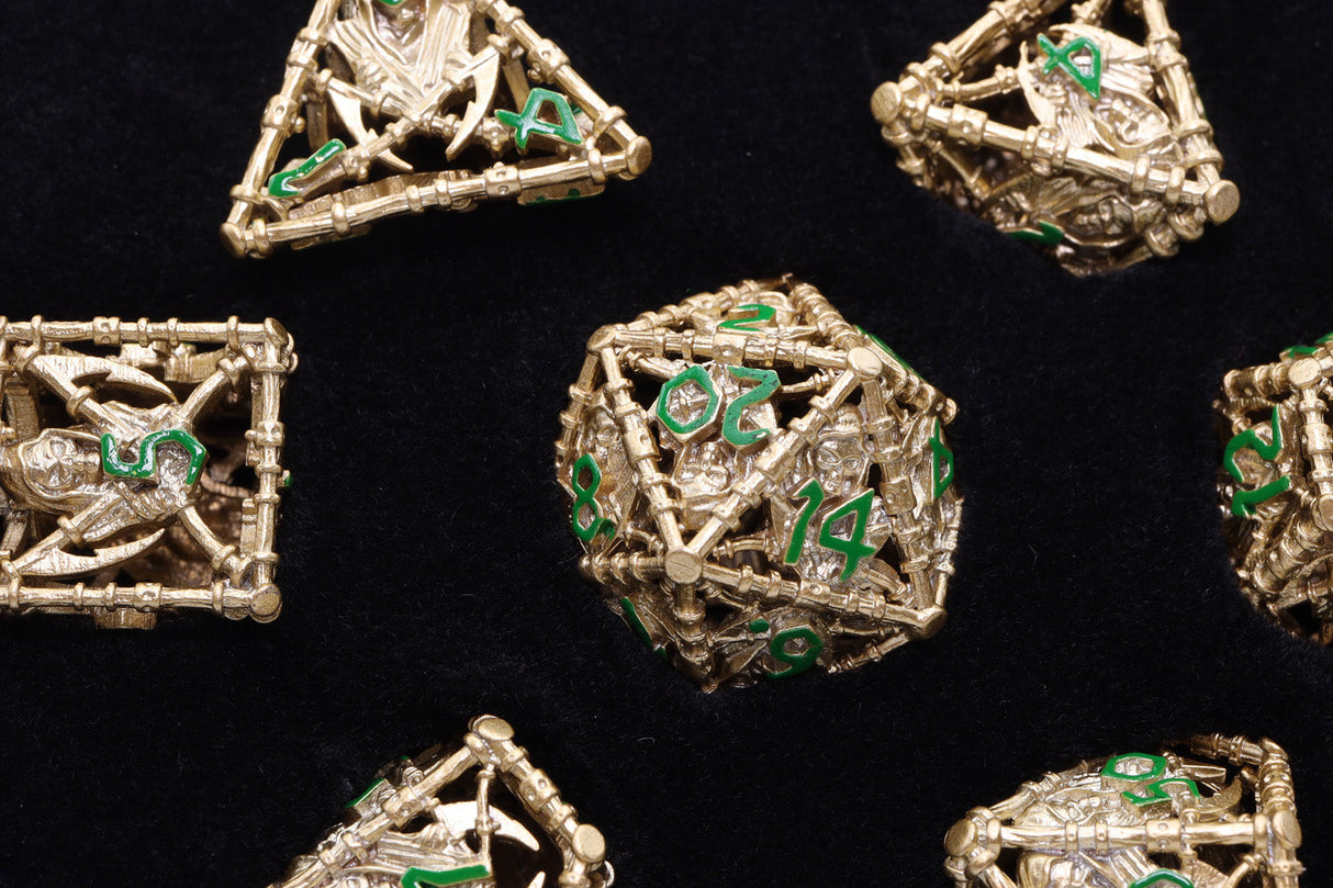 Grim Scythe: Gold - Hollow Metal RPG Dice Set Metal Dice Foam Brain Games