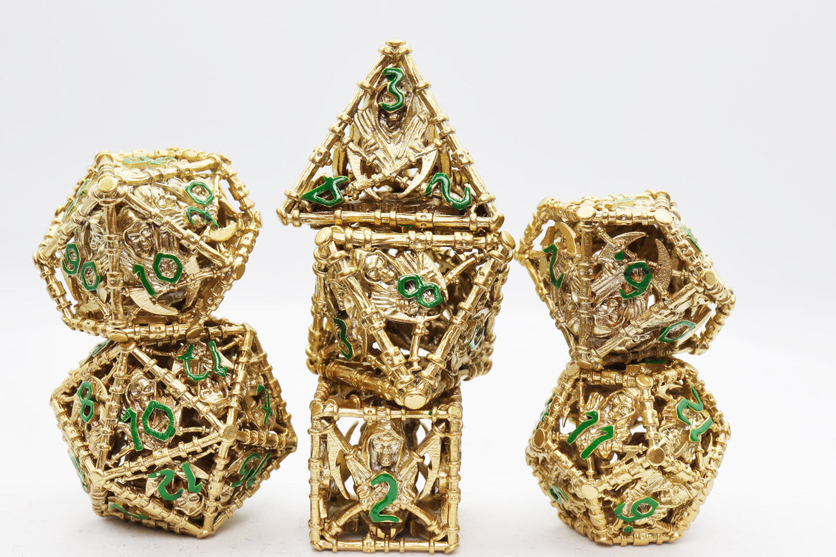 Grim Scythe: Gold - Hollow Metal RPG Dice Set Metal Dice Foam Brain Games
