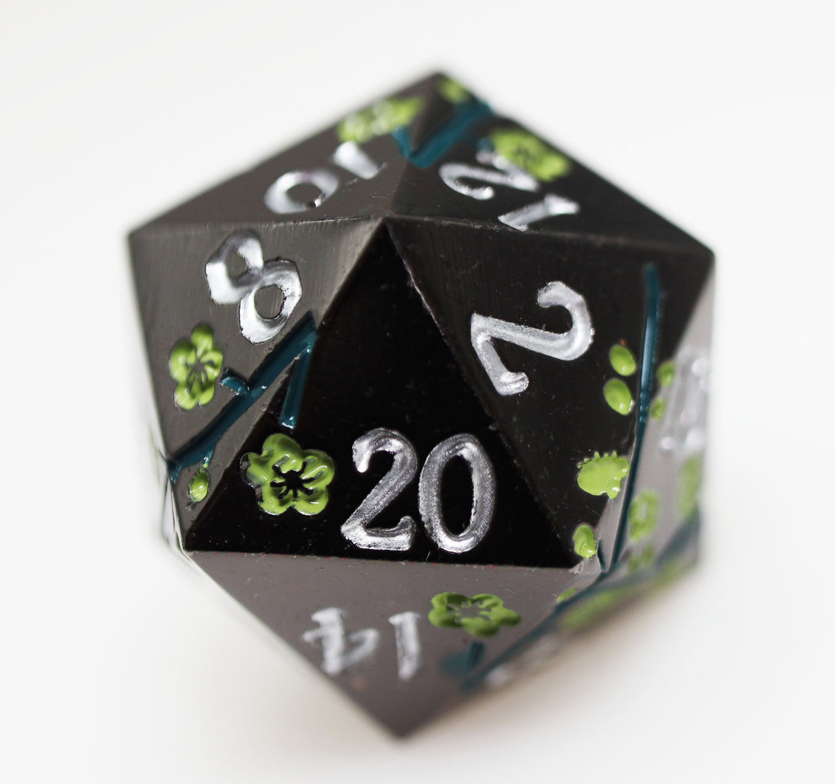 Metallic Bouquet: Dark Green Hellebore - Metal RPG Dice Set Metal Dice Foam Brain Games