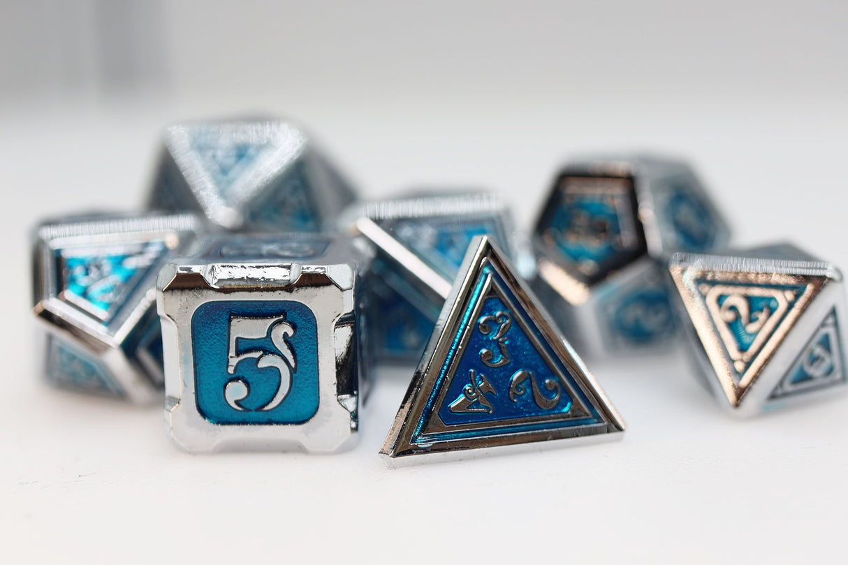 Alchemist Metals: Ice - Metal RPG Dice Set Metal Dice Foam Brain Games