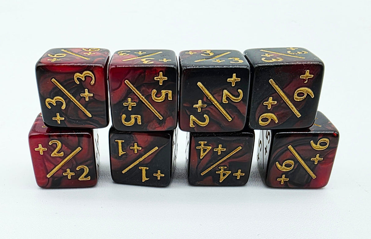 +1/+1 Red & Black Counters for Magic - set of 8 Plastic Dice Foam Brain Games