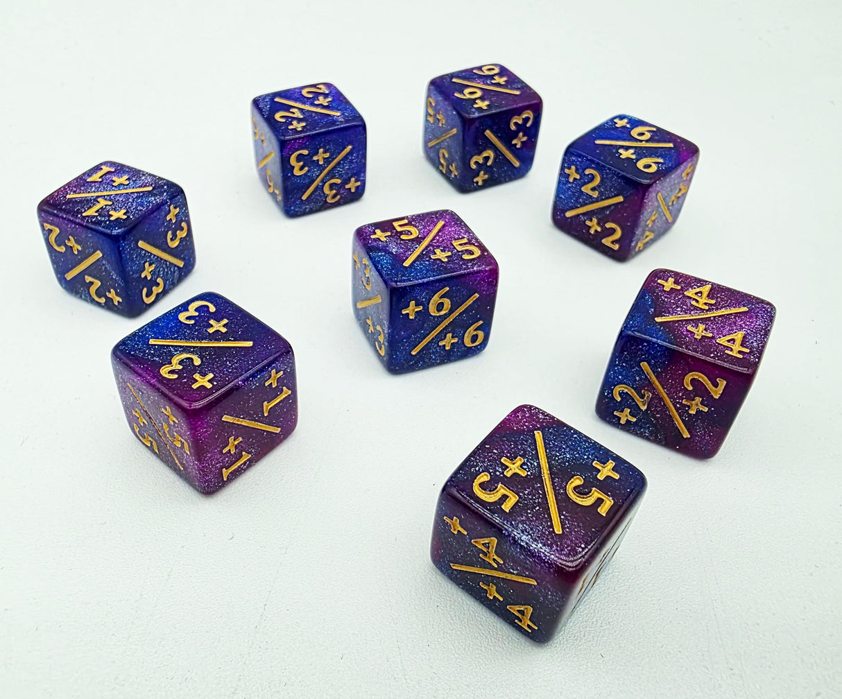 Dark Blue & Purple Glitter +1/+1 Magic Counters Plastic Dice Foam Brain Games