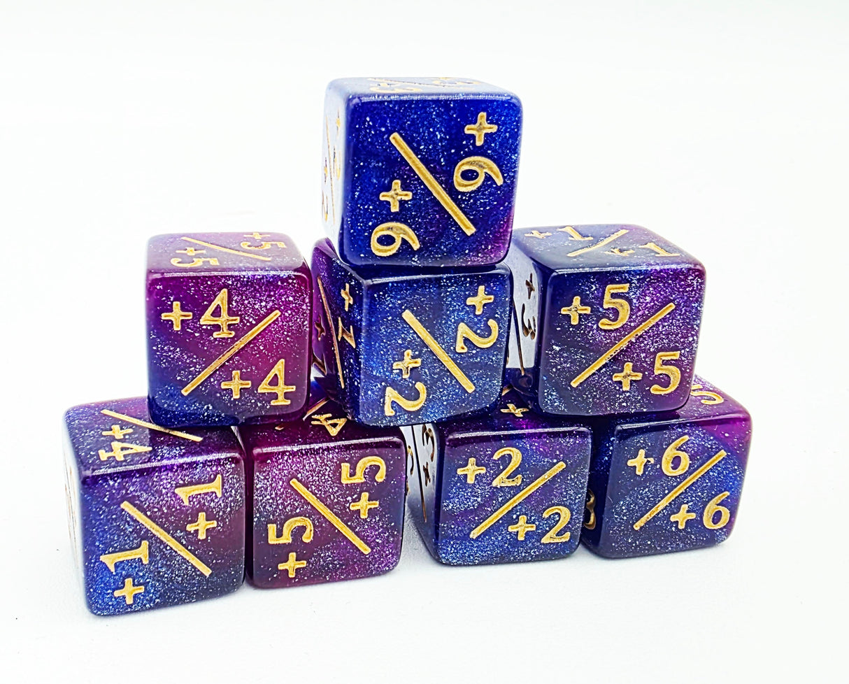 Dark Blue & Purple Glitter +1/+1 Magic Counters Plastic Dice Foam Brain Games