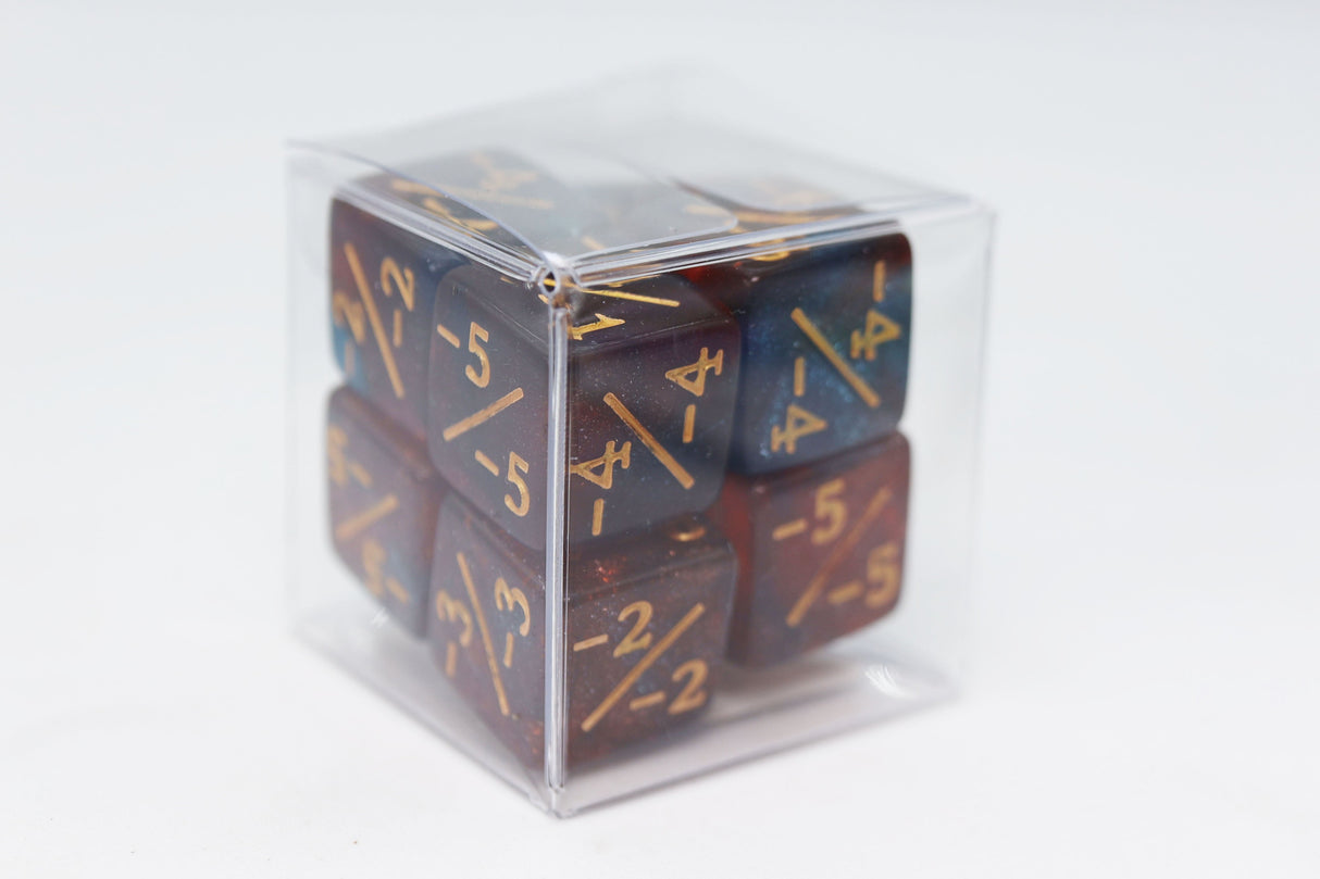 Red & Blue Glitter -1/-1 Magic Counters Plastic Dice Foam Brain Games