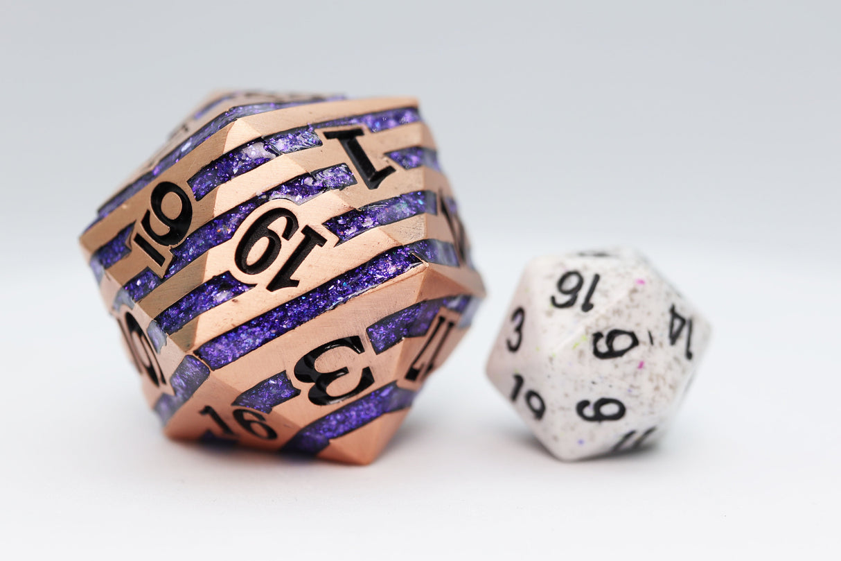 35mm Metal D20 - Copper with Purple Mica Metal Dice Foam Brain Games