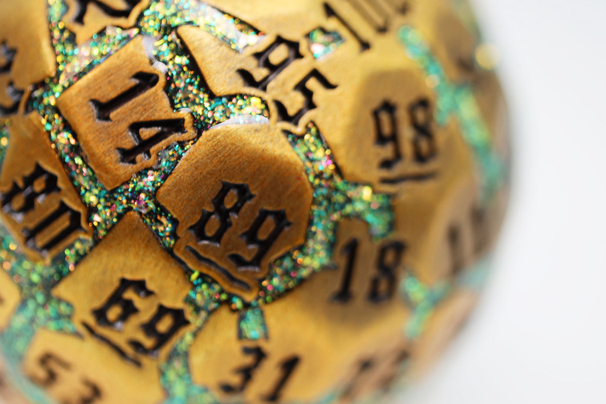 50mm Metal D100 - Beryllium Ore Metal Dice Foam Brain Games