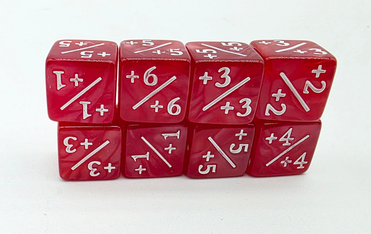 Pearl Red +1/+1 Magic Counters Plastic Dice Foam Brain Games