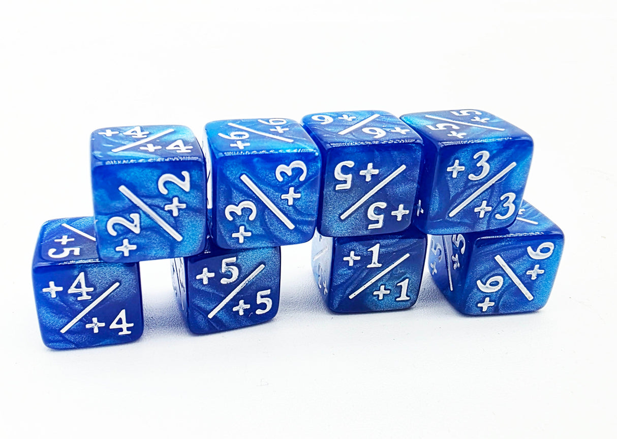 Pearl Blue +1/+1 Magic Counters Plastic Dice Foam Brain Games