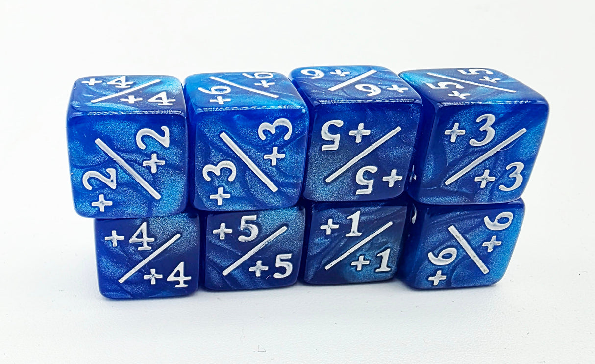 Pearl Blue +1/+1 Magic Counters Plastic Dice Foam Brain Games