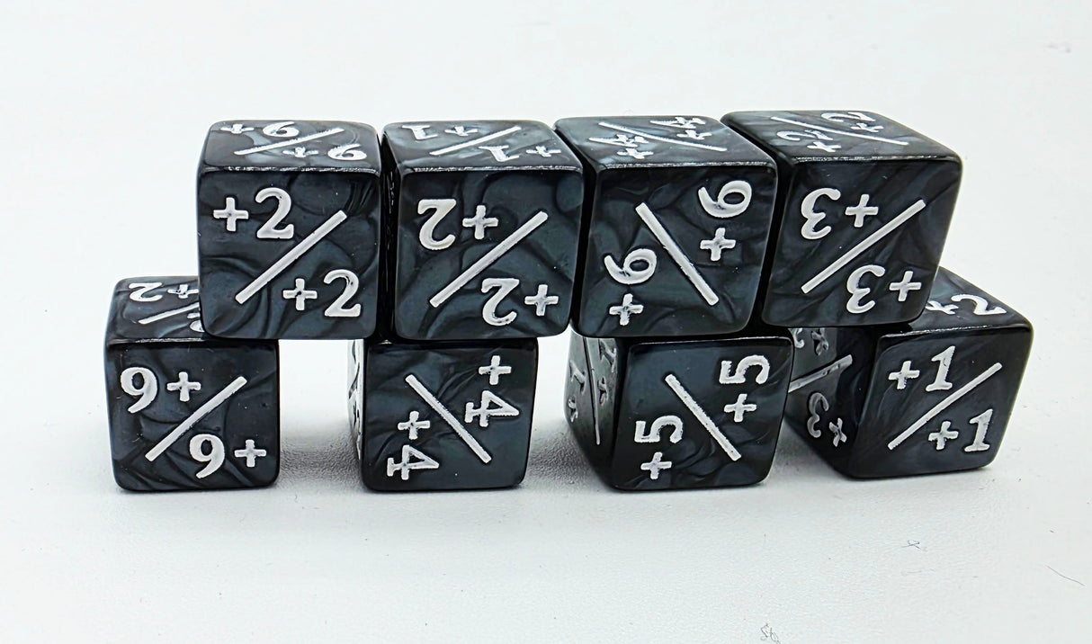 Pearl Black with White +1/+1 Magic Counters Plastic Dice Foam Brain Games