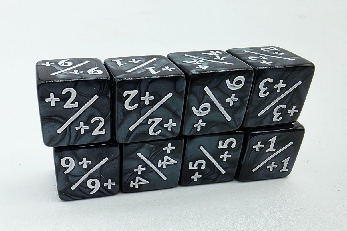 Pearl Black with White +1/+1 Magic Counters Plastic Dice Foam Brain Games