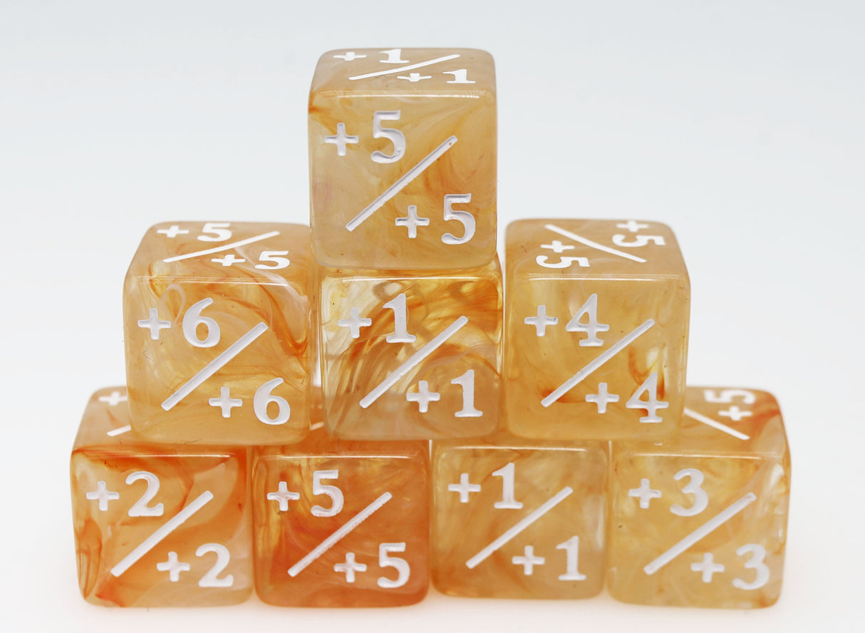 Orange & White +1/+1 Magic Counters Plastic Dice Foam Brain Games