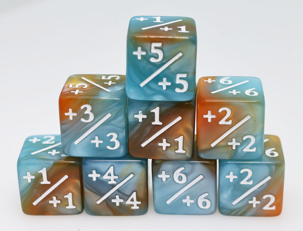 Blue & Gold +1/+1 Magic Counters Plastic Dice Foam Brain Games