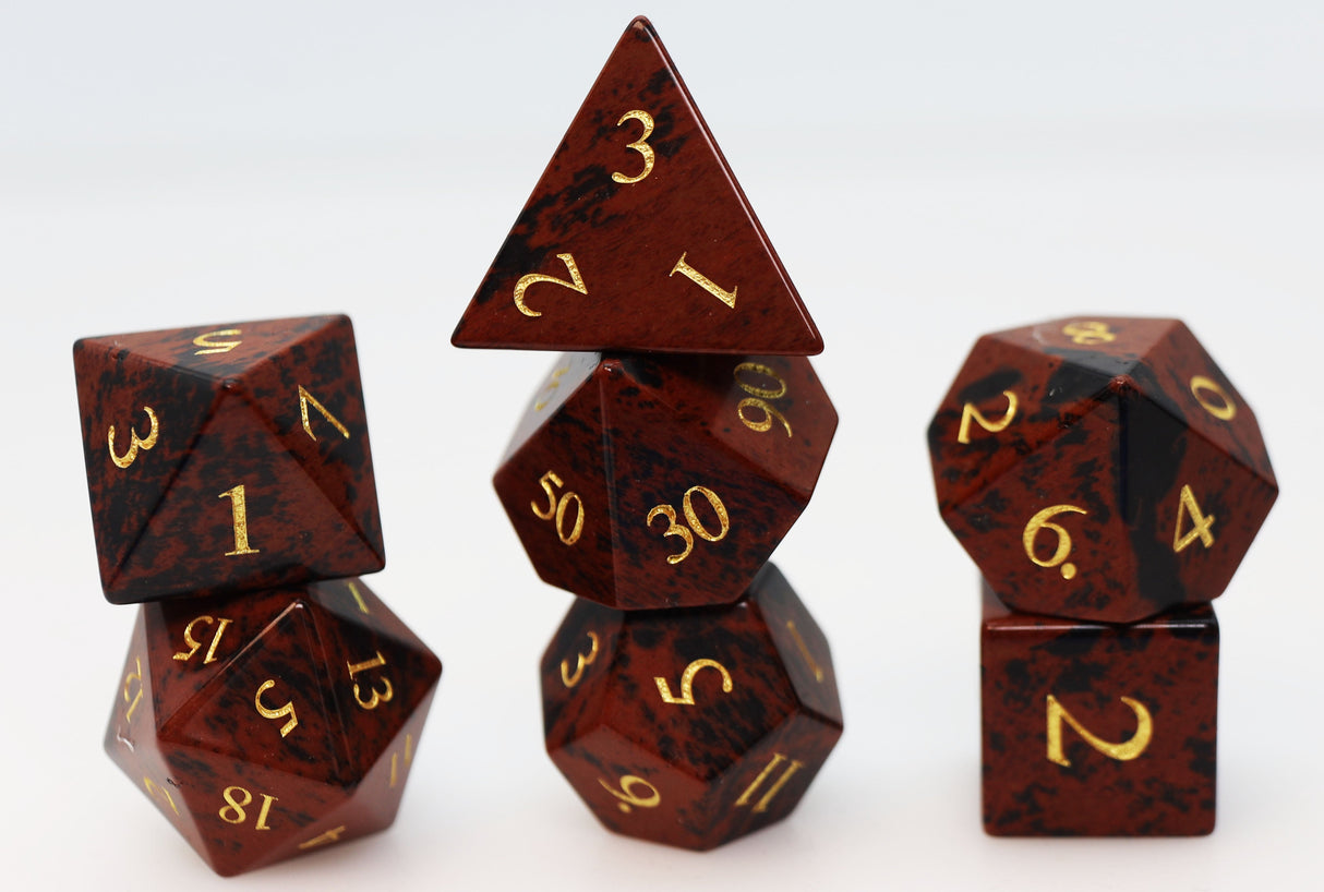Swan Gemstone - Engraved with Gold Stone RPG Dice Set Stone Dice Foam Brain Games