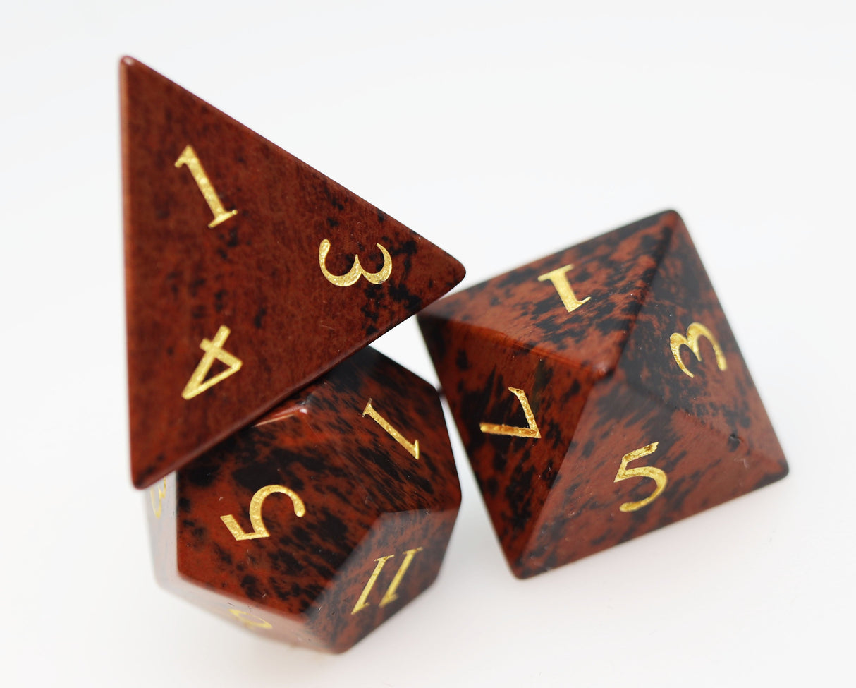 Swan Gemstone - Engraved with Gold Stone RPG Dice Set Stone Dice Foam Brain Games