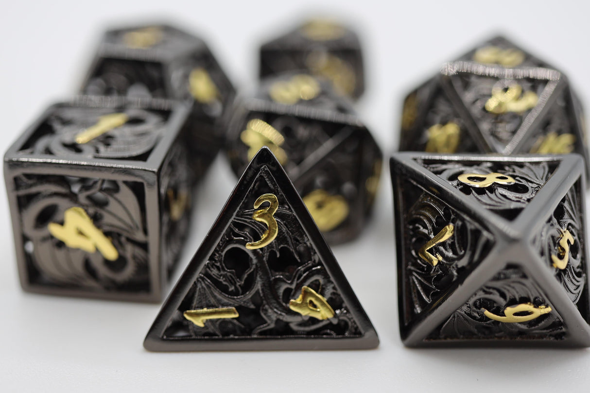 Dragon Essence: Night - Hollow Metal RPG Dice Set Metal Dice Foam Brain Games