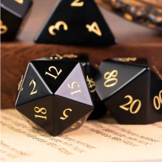 Obsidian - Engraved with Gold Stone Dice Foam Brain Games