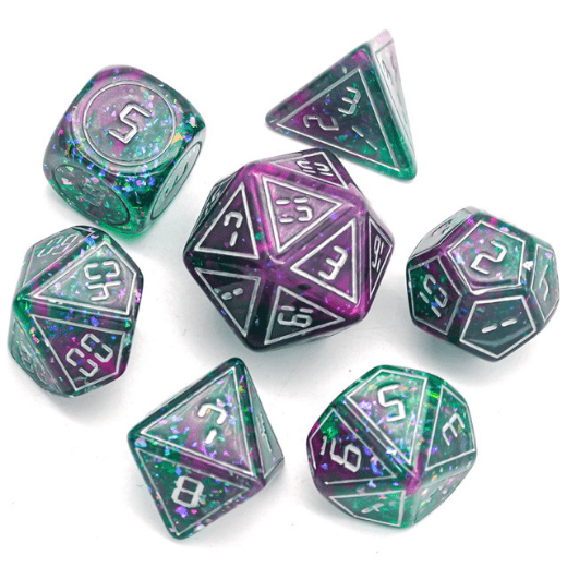 Cybernated Pink & Green RPG Dice Set Plastic Dice Foam Brain Games