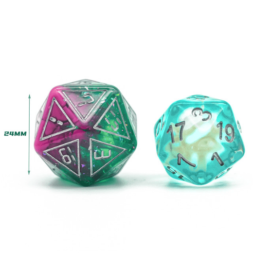 Cybernated Pink & Green RPG Dice Set Plastic Dice Foam Brain Games