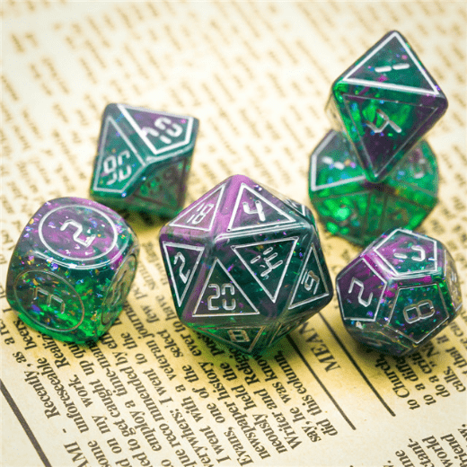 Cybernated Pink & Green RPG Dice Set Plastic Dice Foam Brain Games
