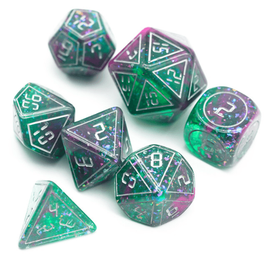 Cybernated Pink & Green RPG Dice Set Plastic Dice Foam Brain Games