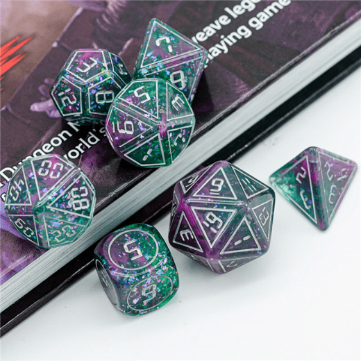 Cybernated Pink & Green RPG Dice Set Plastic Dice Foam Brain Games