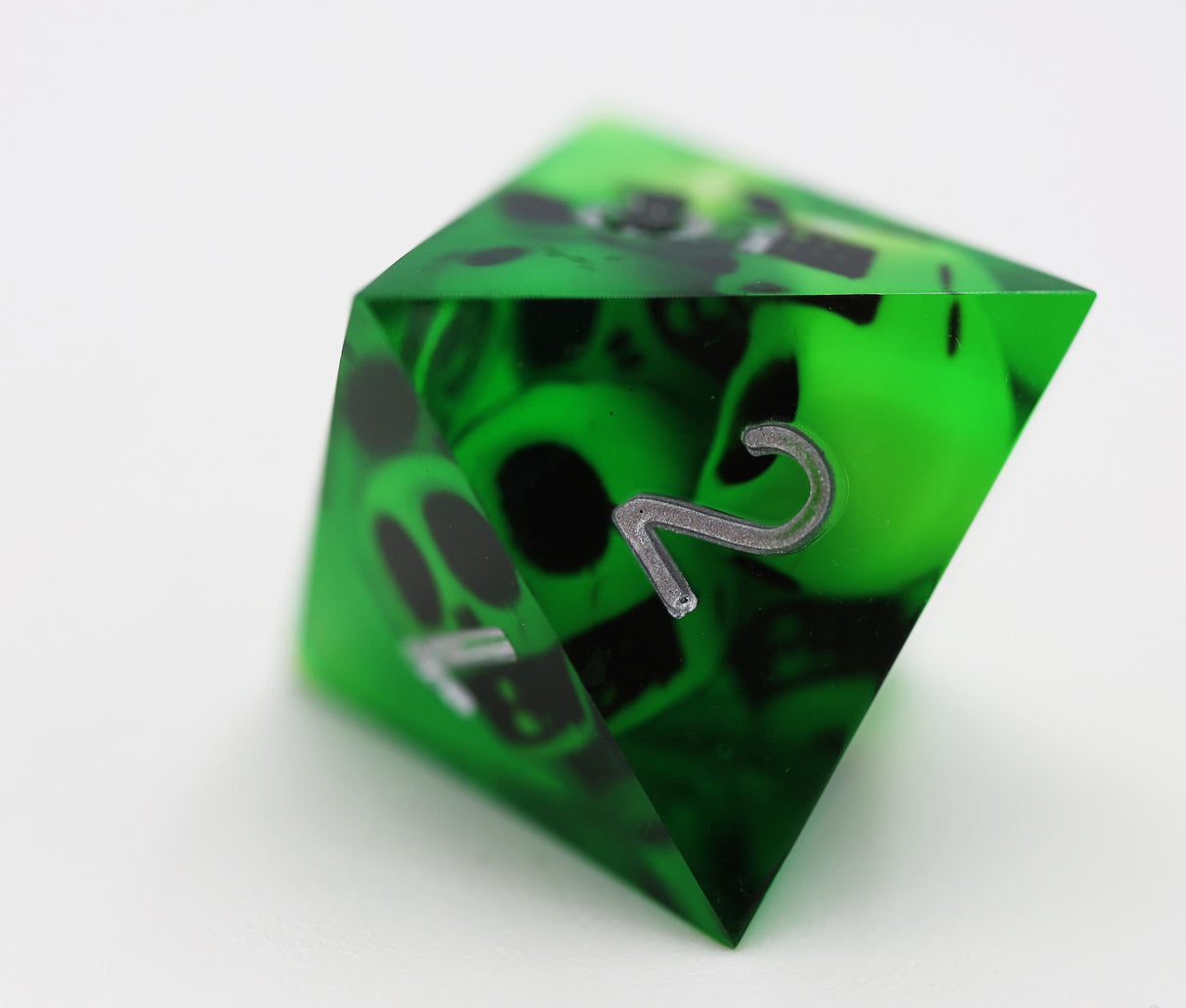 Sharp Edge Resin RPG Dice Set - Green Skulls Plastic Dice Foam Brain Games