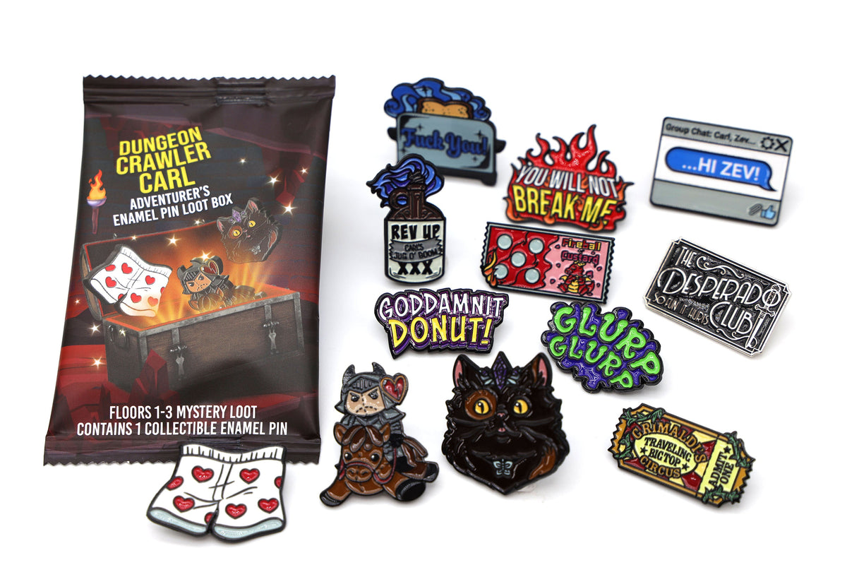 Dungeon Crawler Carl Adventurer's Pin Loot Box: Floors 1-3 (Full PDQ - 12 packs, contains 11 commons and 1 rare) Foam Brain Games