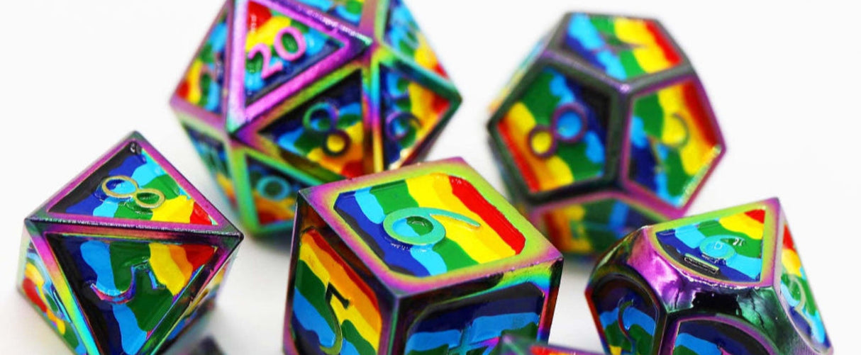 Rainbow Pride Flag - Metal RPG Dice Set Metal Dice Foam Brain Games