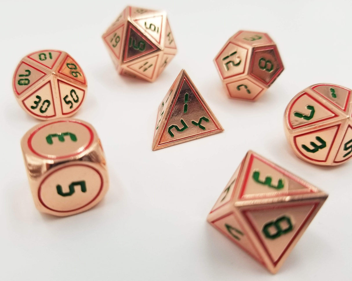 Digital Copper Red with Green RPG Dice Set