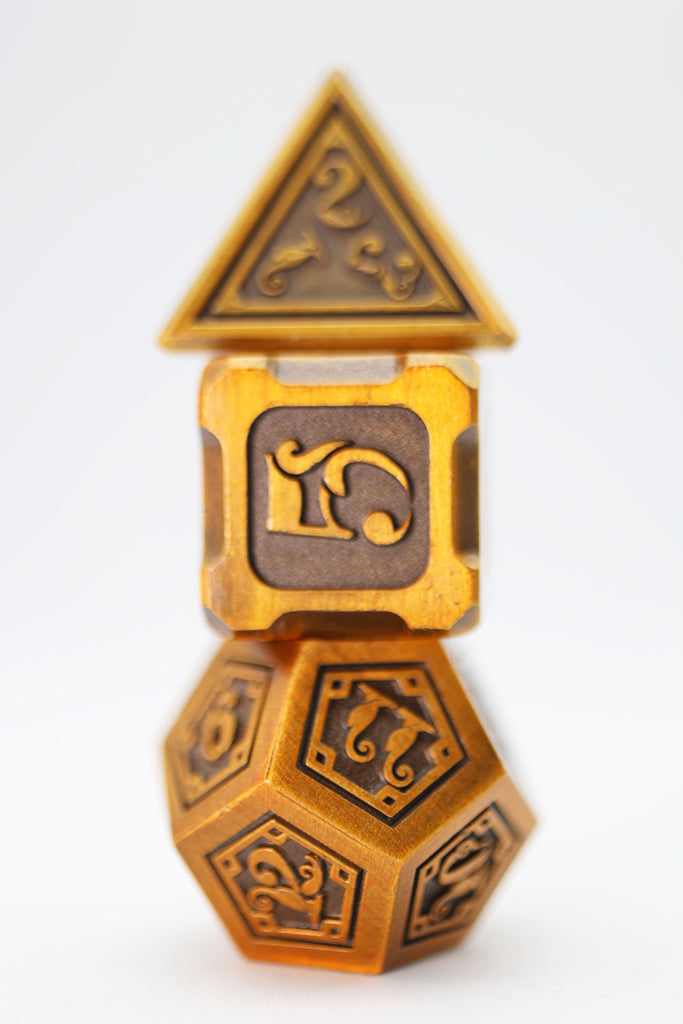 Alchemist Metals: Gold - Metal RPG Dice Set Metal Dice Foam Brain Games