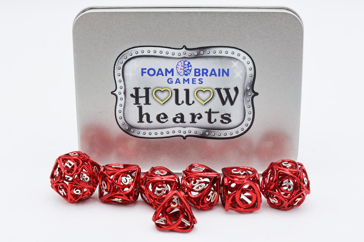 Hollow Hearts: Red - Metal RPG Dice Set Metal Dice Foam Brain Games