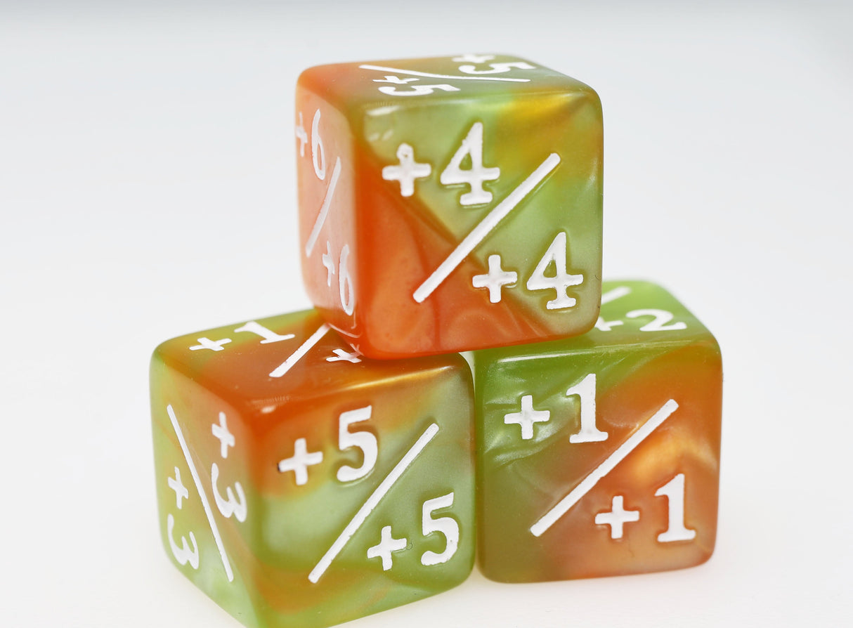 Green & Gold +1/+1 Magic Counters Plastic Dice Foam Brain Games